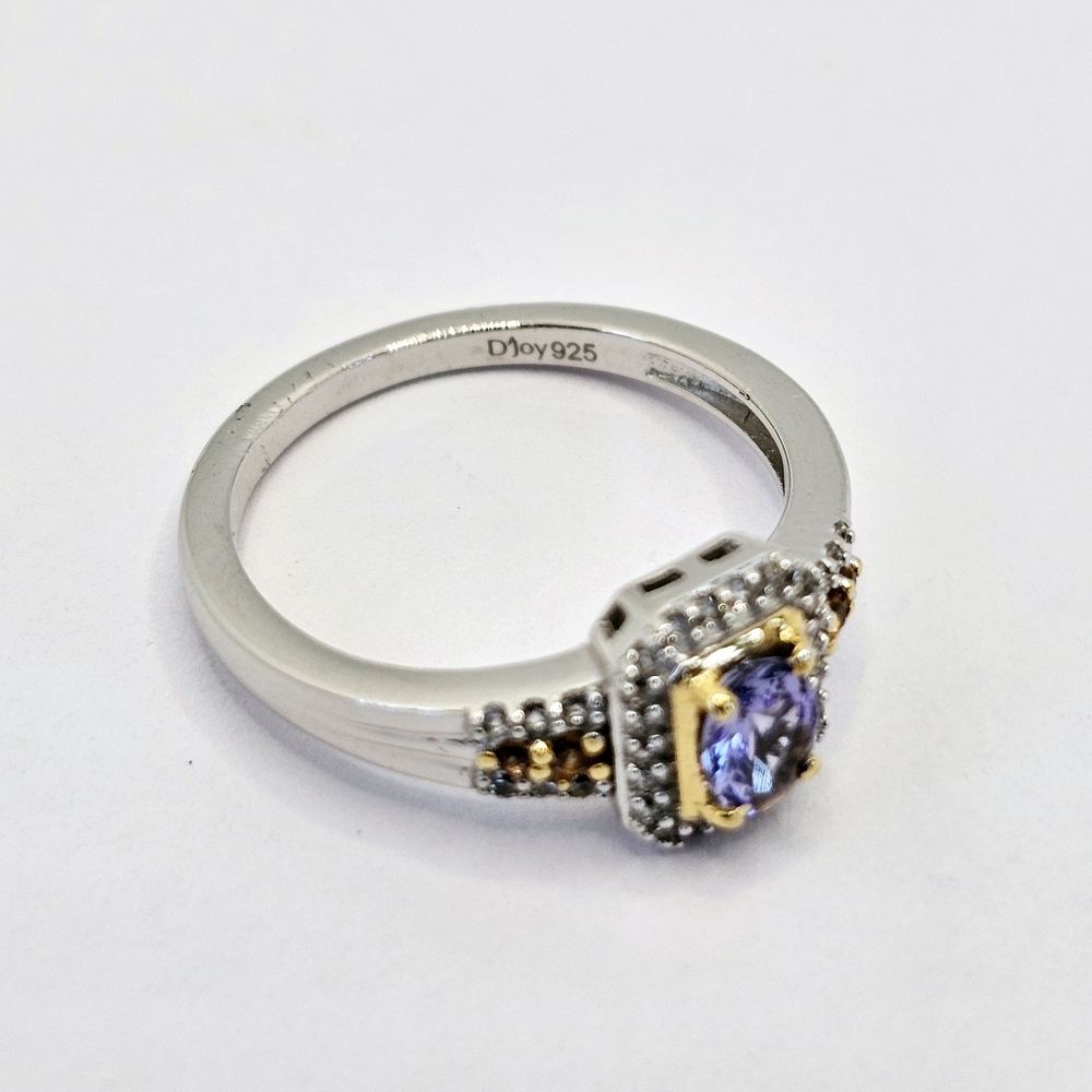 Genuine Tanzanite, Champagne & White Zircon Platinum Sterling Silver Sz 7 - Picture 8 of 10